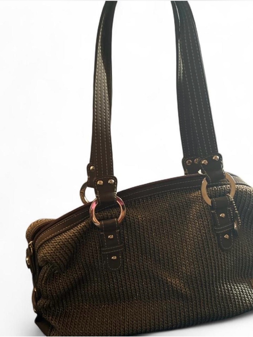 The Sak Brown Woven Shoulder Bag with Ring Accents